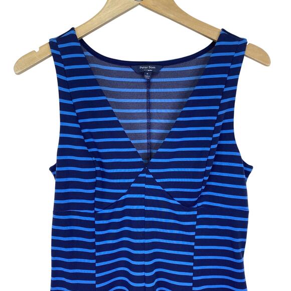 Peter Som Design Nation Blue Stripe Dress Fit & Flair Jersey Knit V-Neck Size 8 - Picture 3 of 10